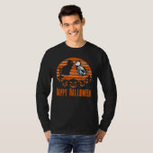 Happy Halloween Skeleton Cat Retro Sunset T-shirt (Voorkant volledig)