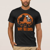 Happy Halloween Skeleton Cat Retro Sunset T-shirt (Voorkant)