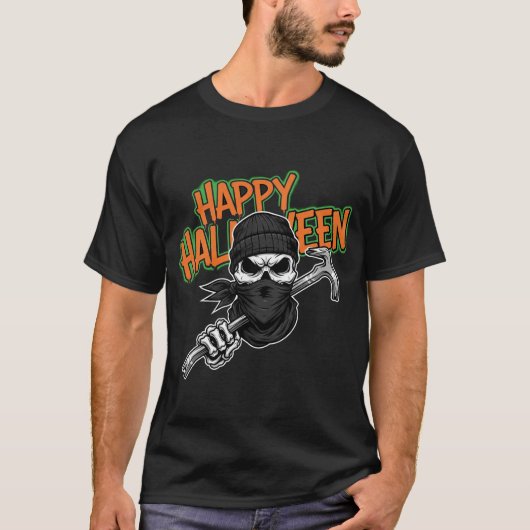 Happy Halloween Skeleton Crowbar T-shirt (Voorkant)