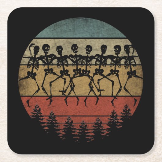 HAPPY HALLOWEEN SKELETON DANCE KARTONNEN ONDERZETTERS (Voorkant)