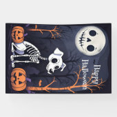 Happy Halloween Skeleton Dog, Pompoenen en Maan Spandoek (Horizontaal)