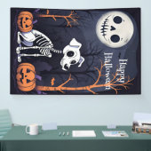 Happy Halloween Skeleton Dog, Pompoenen en Maan Spandoek (Beurs)