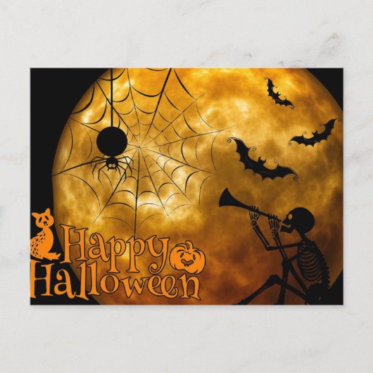 Happy Halloween Skeleton en Spider Briefkaart (Voorkant)
