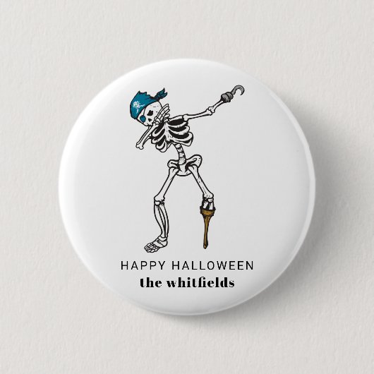 Happy Halloween Skeleton Pirate Dabbing Family Ronde Button 5,7 Cm (Voorkant)