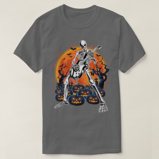 Happy Halloween Skeleton Plays Guitar Pumpkin Vi T-shirt (Design voorkant)