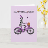 Happy Halloween Skeleton Riding Bike Kaart (Gele Bloem)