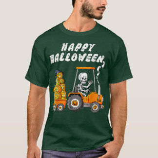 Happy Halloween Skeleton Riding Tractor Boys Kinde T-shirt