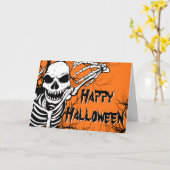 Happy Halloween Skeleton Sinaasappel Black Spooky Kaart (Gele Bloem)