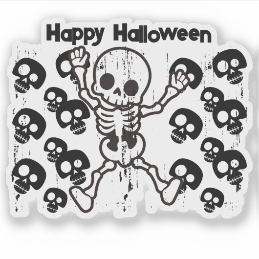 Happy Halloween Skeleton Sticker – Schattige Spook (Voorkant)