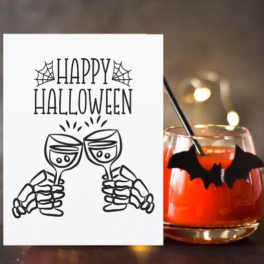 Happy Halloween Skeleton Wine Toast Modern Elegant Kaart