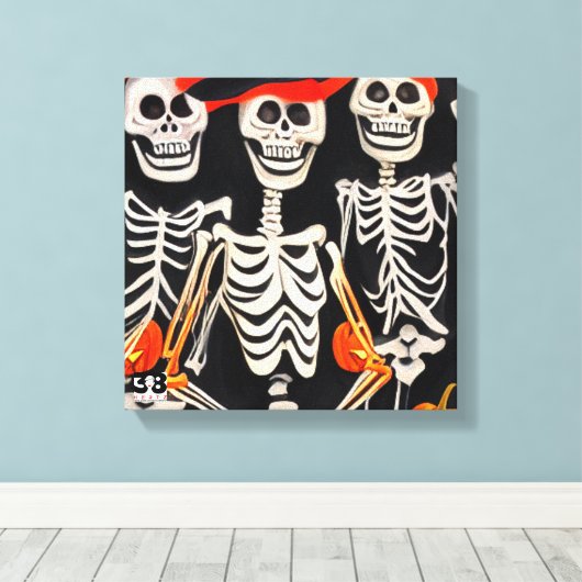 Happy Halloween Skeletons Canvas Afdruk (Insitu (Houten vloer))