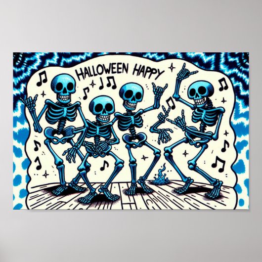Happy Halloween Skeletons: Dance Party Stropdas-Dy Poster (Voorkant)