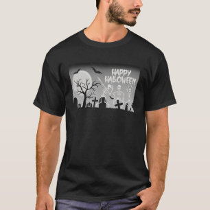 Happy Halloween-skeletten dansend in Moonlit Grave T-shirt