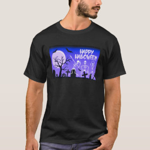 Happy Halloween-skeletten dansend in Moonlit Grave T-shirt
