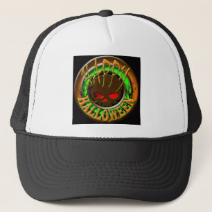 Happy Halloween Skull BLACK bg Trucker Pet