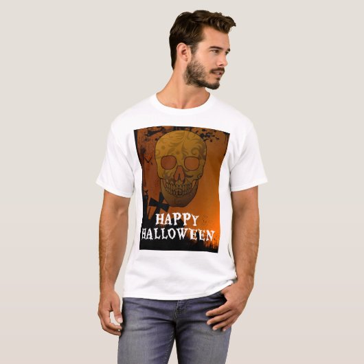 Happy Halloween Skull Decoration Design T-shirt (Voorkant volledig)