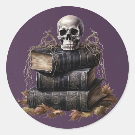 Happy Halloween Skull en boeken Ronde Sticker (Voorkant)