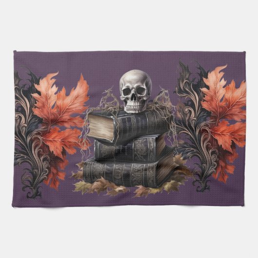 Happy Halloween Skull en boeken Theedoek (Horizontaal)