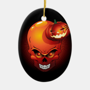 Happy Halloween Skull en Pumpkin Ornament