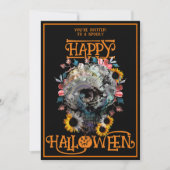Happy Halloween Skull Floral Party Zwart Sinaasapp Kaart (Voorkant)