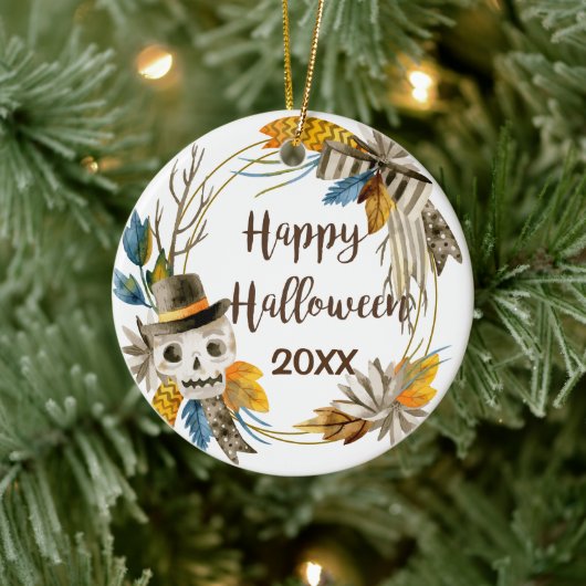 Happy Halloween Skull-keramisch Ornament (Boom)