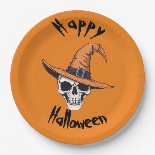 Happy Halloween Skull Paper Plate Papieren Bordje (Voorkant)