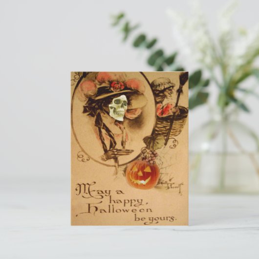 Happy Halloween Skull Zombie Undead Jack O Lantern Briefkaart (Staand voorkant)