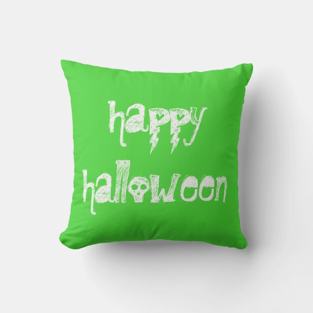 Happy Halloween Skulls Lime Green Pillow Kussen (Voorkant)