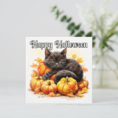 Happy Halloween Sleepy Black Kitty Cat Kaart (Staand voorkant)