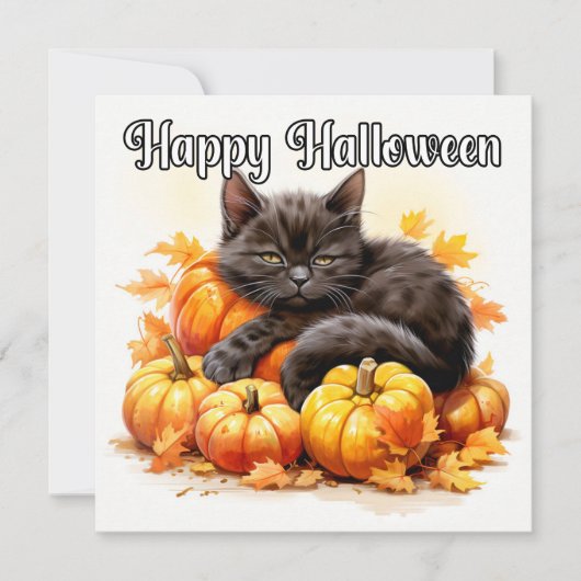 Happy Halloween Sleepy Black Kitty Cat Kaart (Voorkant)