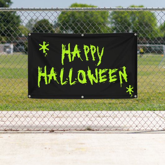 Happy Halloween slimy neon groen en zwart eng Spandoek (Insitu)