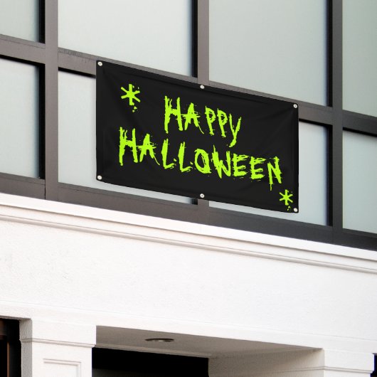 Happy Halloween slimy neon groen en zwart eng Spandoek (Buitenkant Gebouw)