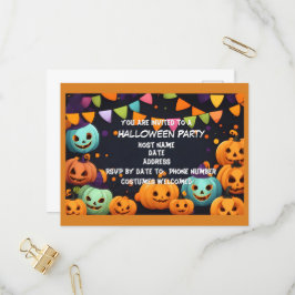Happy Halloween Smiling Pumpkin Party Uitnodiging Briefkaart