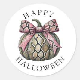 Happy Halloween Snake Skin Pumpkin Pink Ribbon Ronde Sticker