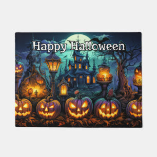 Happy Halloween snoeiende pompoenen Deurmat