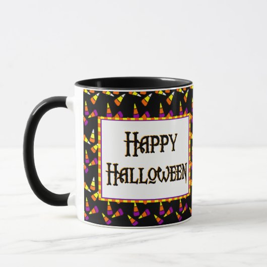 Happy Halloween Snoep Pattern op Black Coffee Mok (Links)
