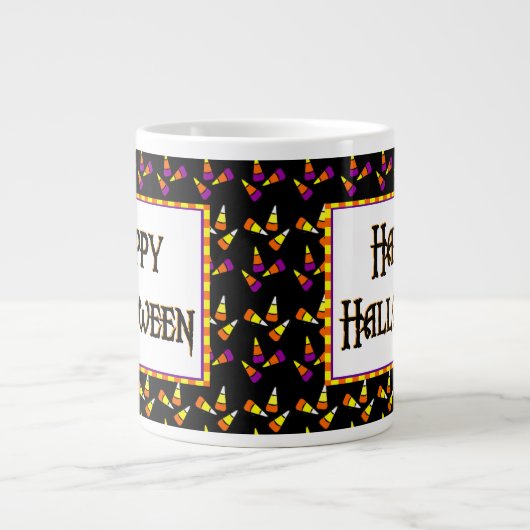 Happy Halloween Snoep Pattern op Black Jumbo Mok (Voorkant)