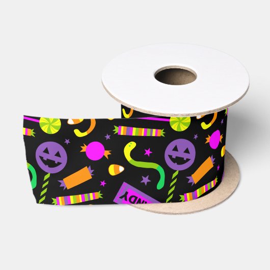 Happy Halloween Snoep Pattern Satijnen Lint (Spoel)