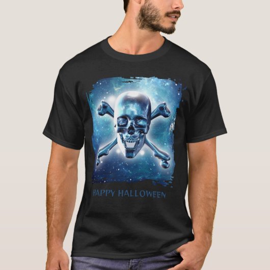 Happy Halloween. Space skull T-shirt (Voorkant)