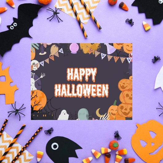 Happy Halloween speelse stripfiguren Feestdagenkaart