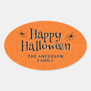 Happy Halloween Spider Cobweb Sinaasappel Ovale Sticker