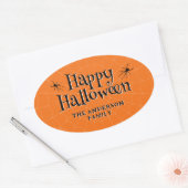 Happy Halloween Spider Cobweb Sinaasappel Ovale Sticker (Envelop)