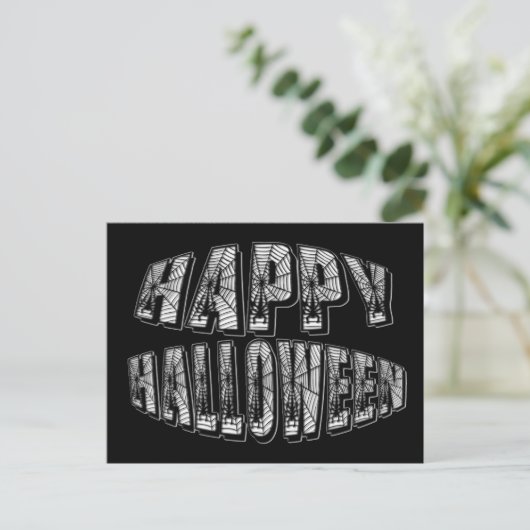 Happy Halloween Spiders & Spider Web Text Briefkaa Briefkaart (Staand voorkant)