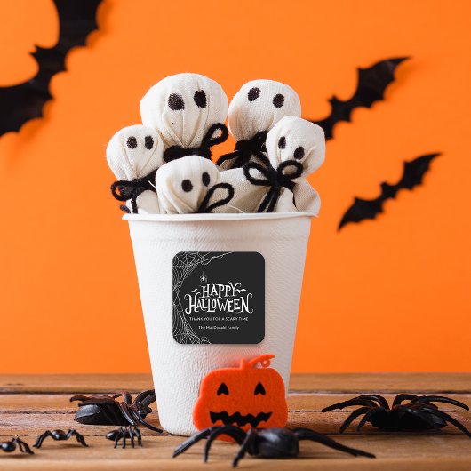 Happy Halloween Spiderweb bedankt Vierkante Sticker