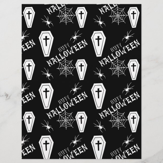 Happy Halloween Spiers & Coffins Scrapbook Paper (Voorkant)