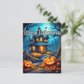  Happy Halloween spookhuis Briefkaart (Staand voorkant)