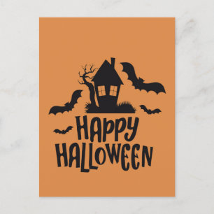 Happy Halloween spookhuis spooky bat sinaasappel Feestdagenkaart