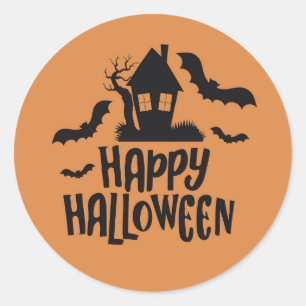 Happy Halloween spookhuis spooky bat sinaasappel Ronde Sticker