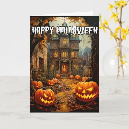 Happy Halloween | Spooktacular Haunted House Kaart (Gele Bloem)