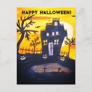 Happy Halloween Spooky Bats Waterverf Vintage Briefkaart